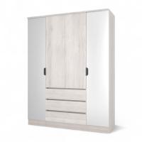 ВЕНСЕН Шкаф 4-х дв, 3 ящ/Стандарт-Зеркало/Сосна Лофт