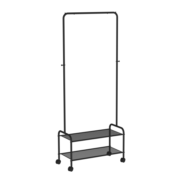 Вешалка гардеробная "Валенсия 22М" с двумя полками на колесах/Черный