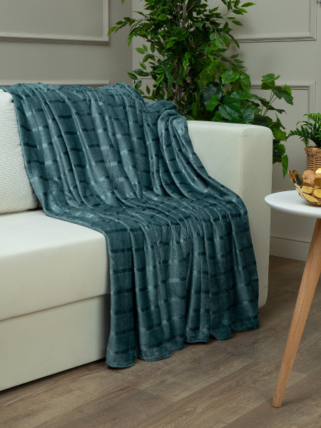 Плед Texrepublic фланель однотон страйп Бирюза 150*200 