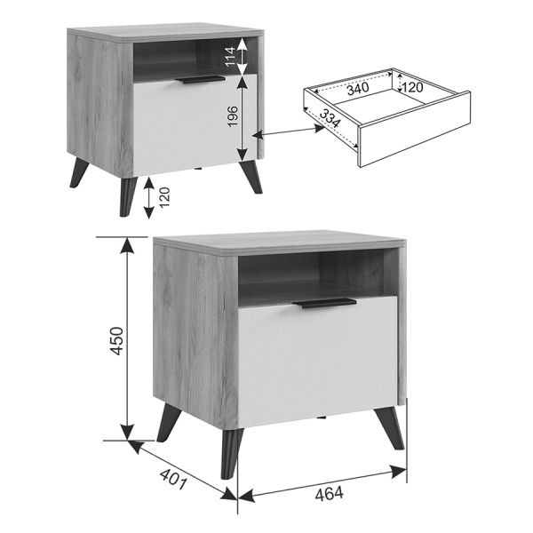 Тумба прикроватная Адам Дуб крафт золотой/графит