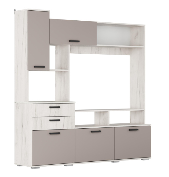 Стенка для гостиной Г26 Глиняный серый/корпус Дуб крафт белый