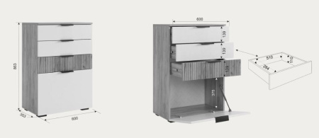 Комод Бери дуб крафт золотой /белое дерево