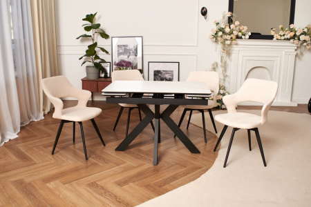 Стол Сумо-1С NEW 110х70 (+25+25) (царга Чёрный/МДФ+PVC Чёрный/White marble),нога №125Q черный